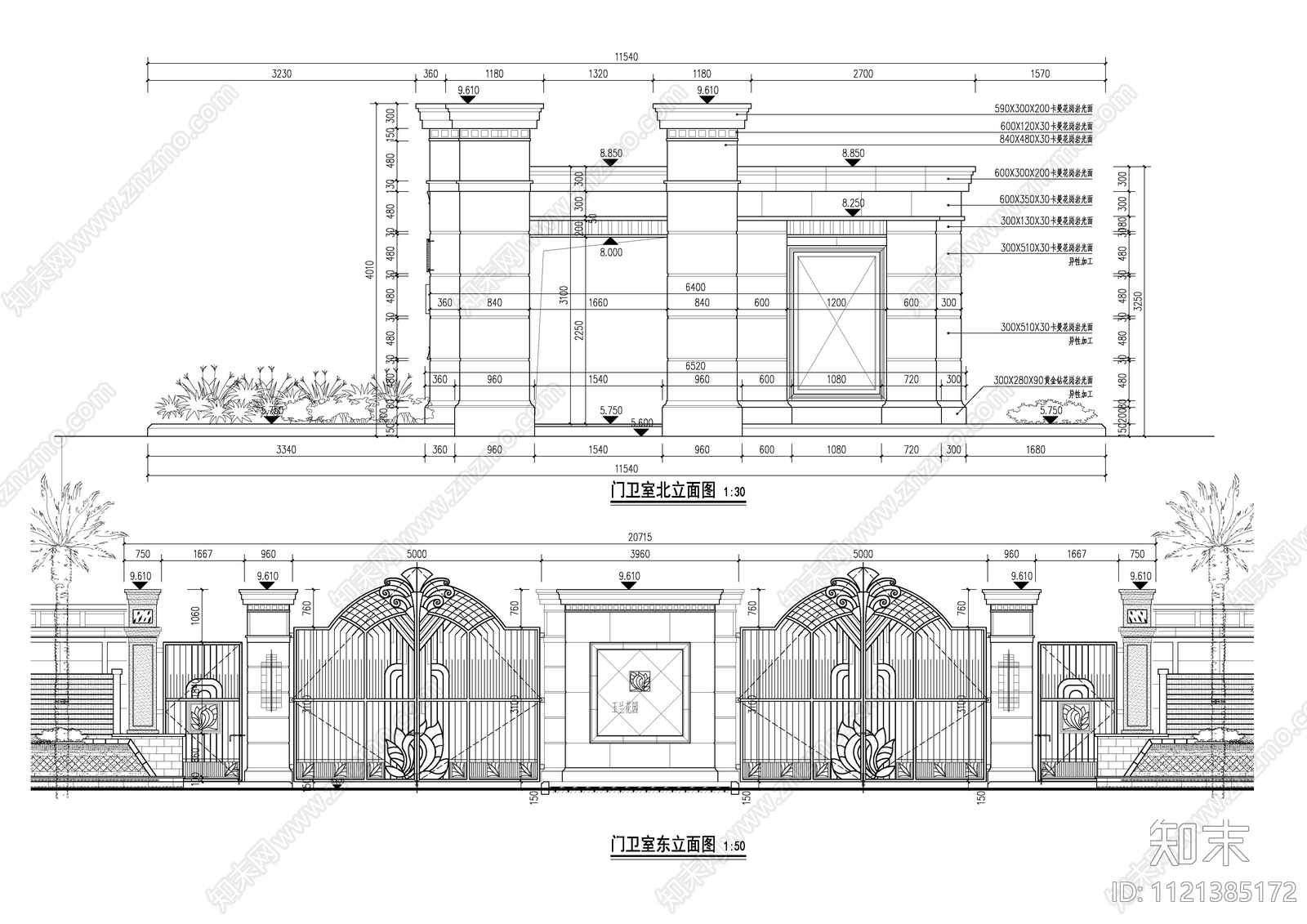 门卫室建筑设计施工图cad施工图下载【ID:1121385172】