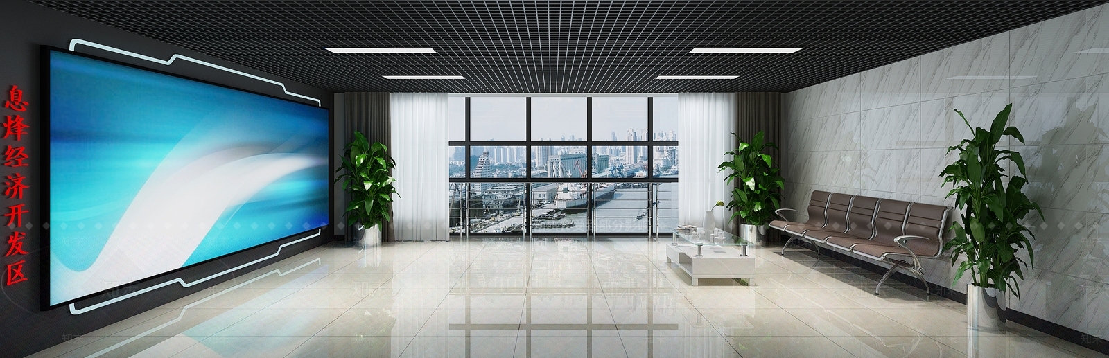 现代银行大厅休息区3D模型下载【ID:1121388226】