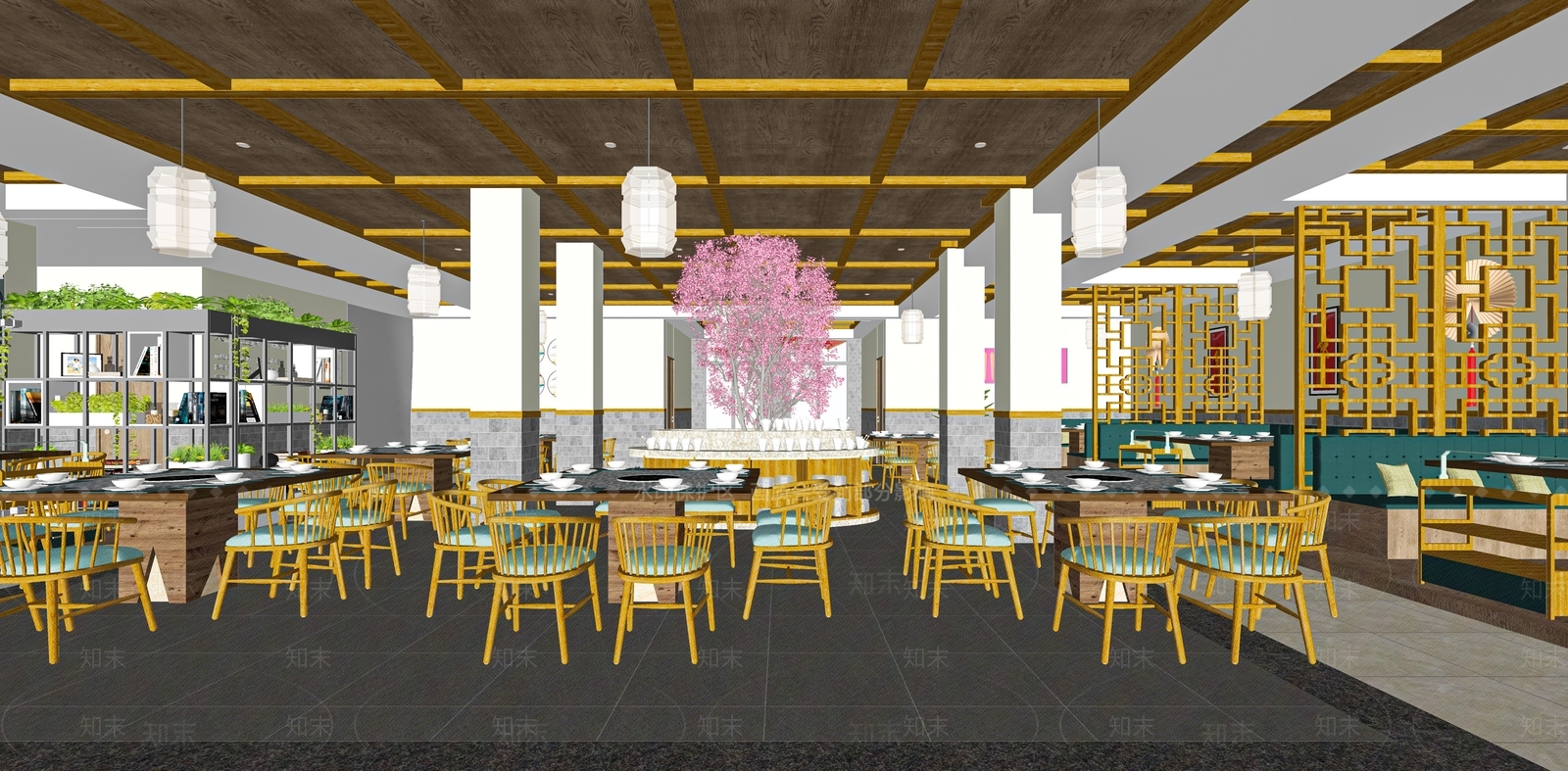 新中式火锅店SU模型下载【ID:1121396088】