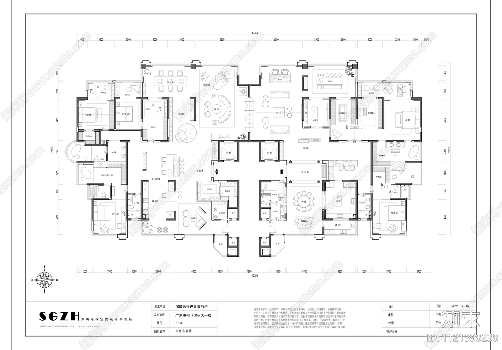 广州750平大平层方案平面图cad施工图下载【ID:1121398238】