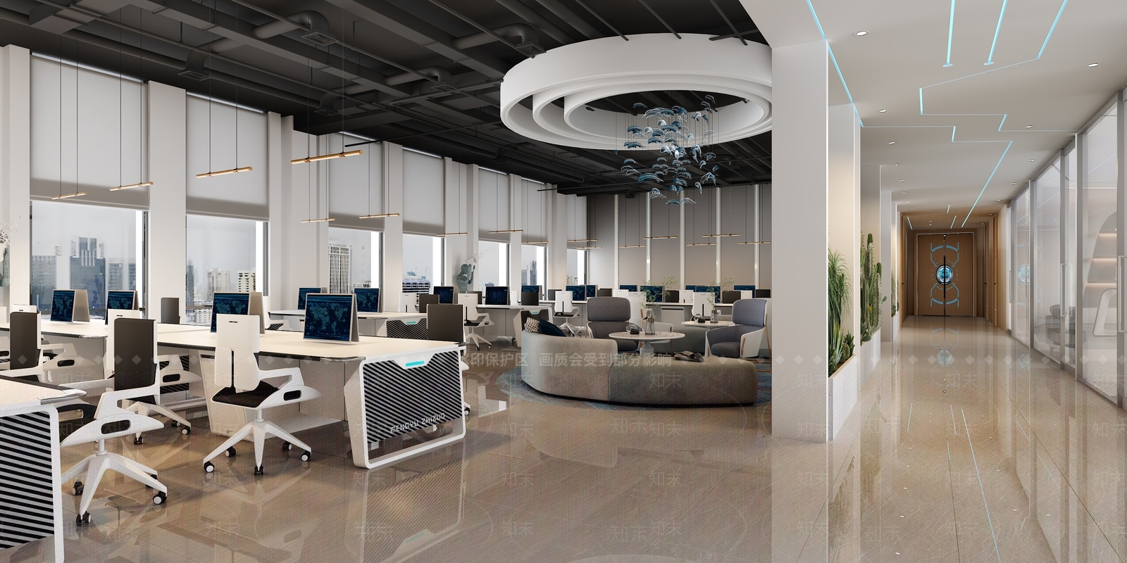 现代开放式办公室3D模型下载【ID:1121398857】_知末3d模型网