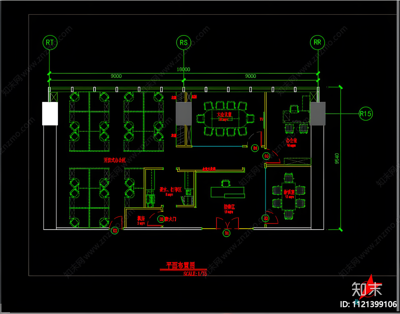 全套办公空间CAD施工图效果图cad施工图下载【ID:1121399106】