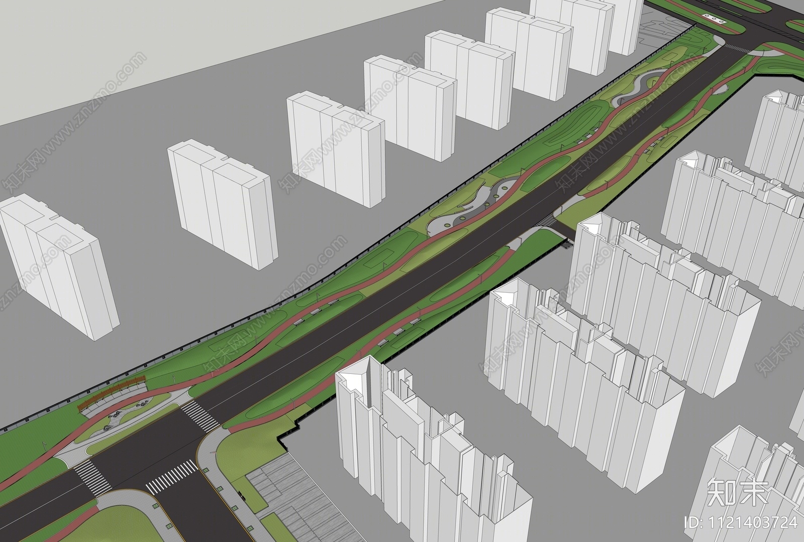 现代道路景观SU模型下载【ID:1121403724】