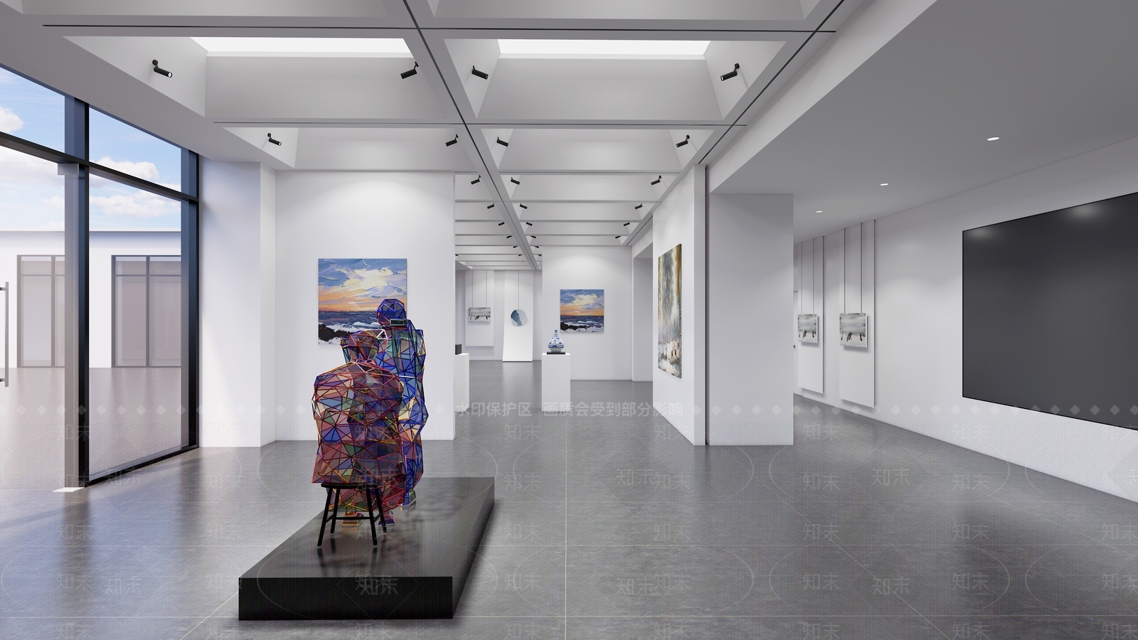 现代画展大厅SU模型下载【ID:1121407964】