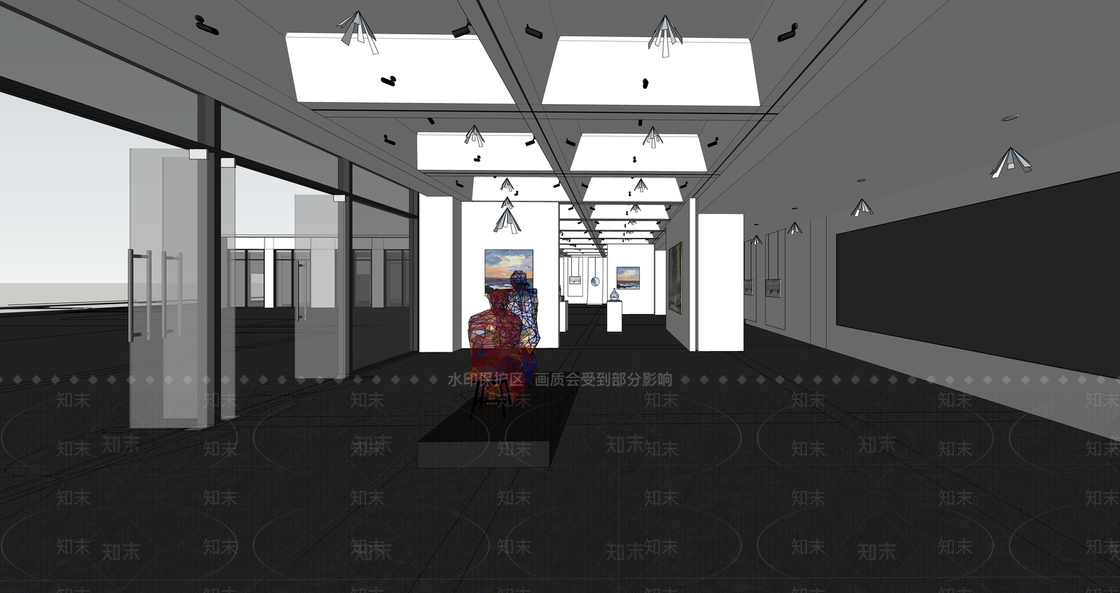 现代画展大厅SU模型下载【ID:1121407964】