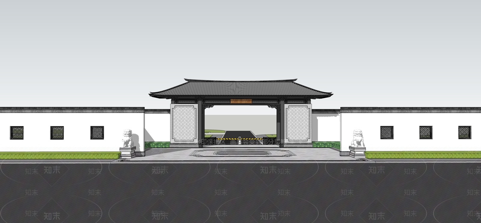 中式小区入口大门SU模型下载【ID:1121412485】