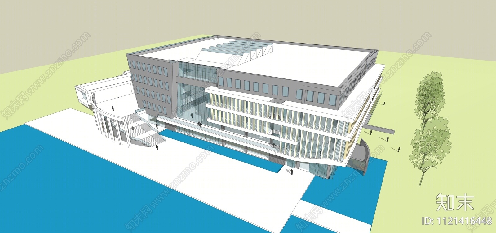 现代滨水图书馆SU模型下载【ID:1121416448】