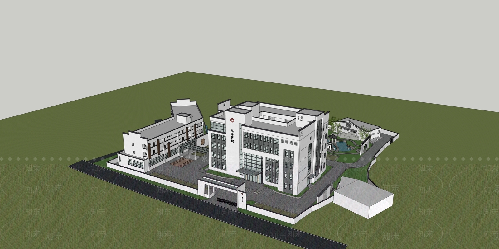 新中式医疗建筑SU模型下载【ID:1121423055】