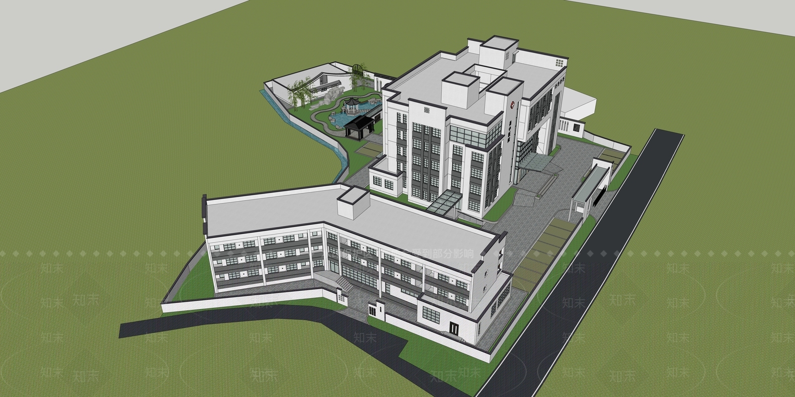 新中式医疗建筑SU模型下载【ID:1121423055】