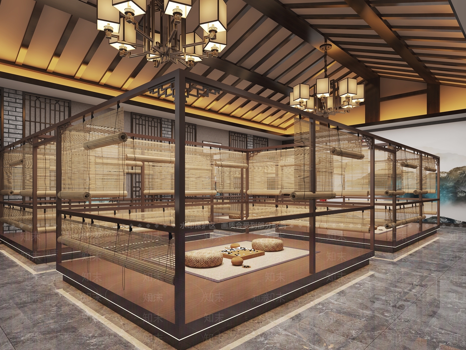 新中式洗浴中心休息区3D模型下载【ID:1121428692】