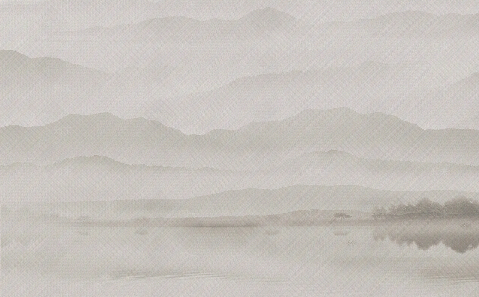 新中式朦胧山水壁画贴图下载【ID:1121433529】