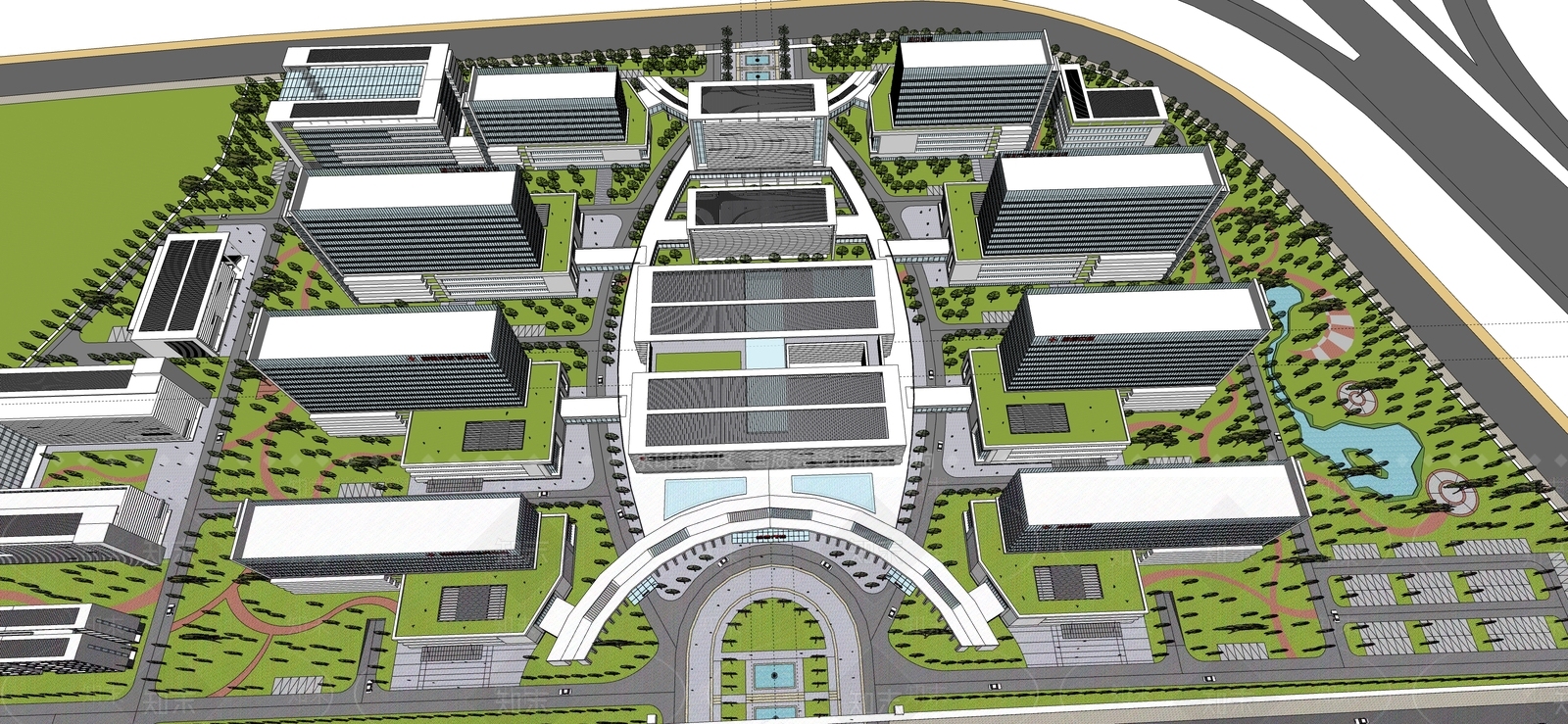 现代大型综合医院SU模型下载【ID:1121439634】