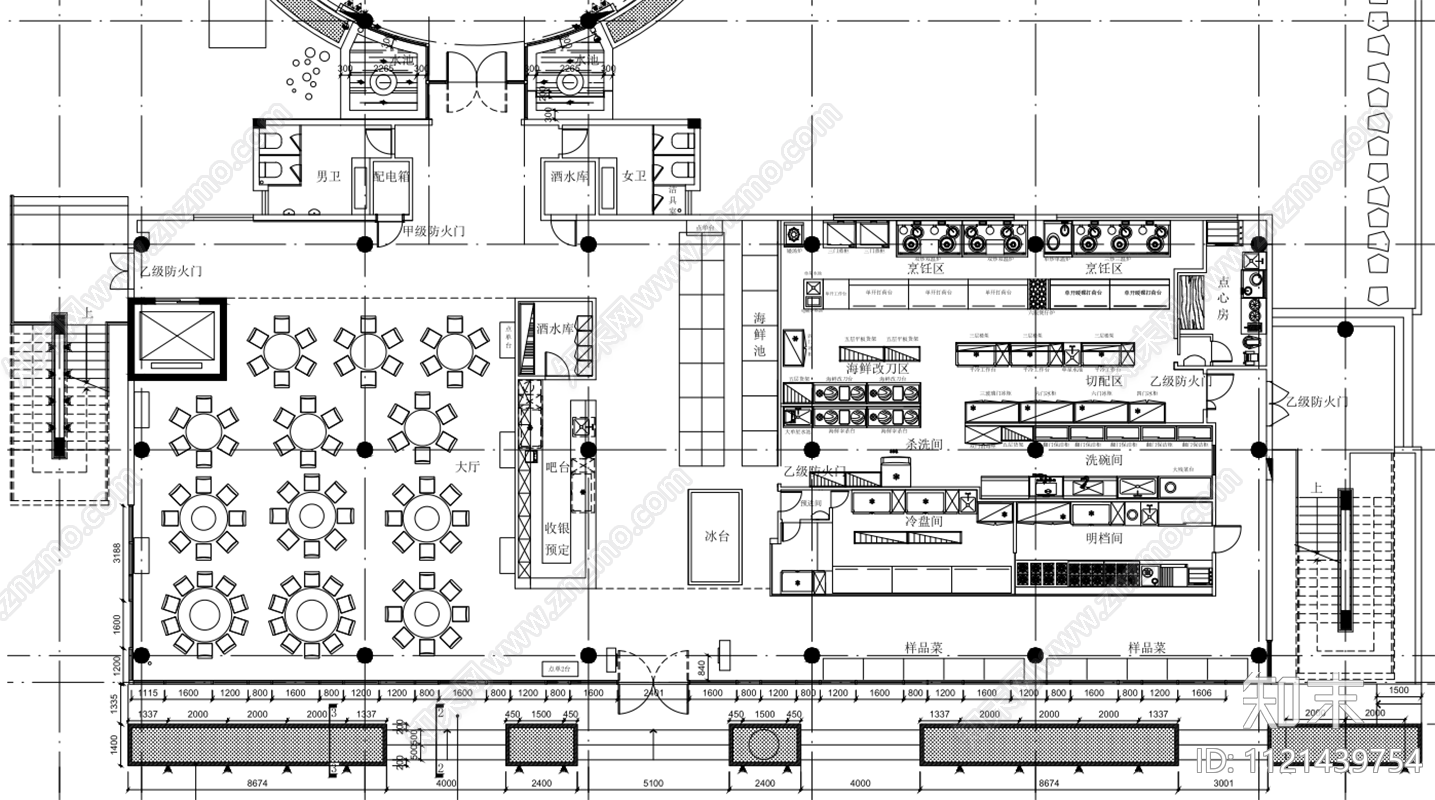 酒店餐饮空间宴会厅厨房设计平面图cad施工图下载【ID:1121439754】