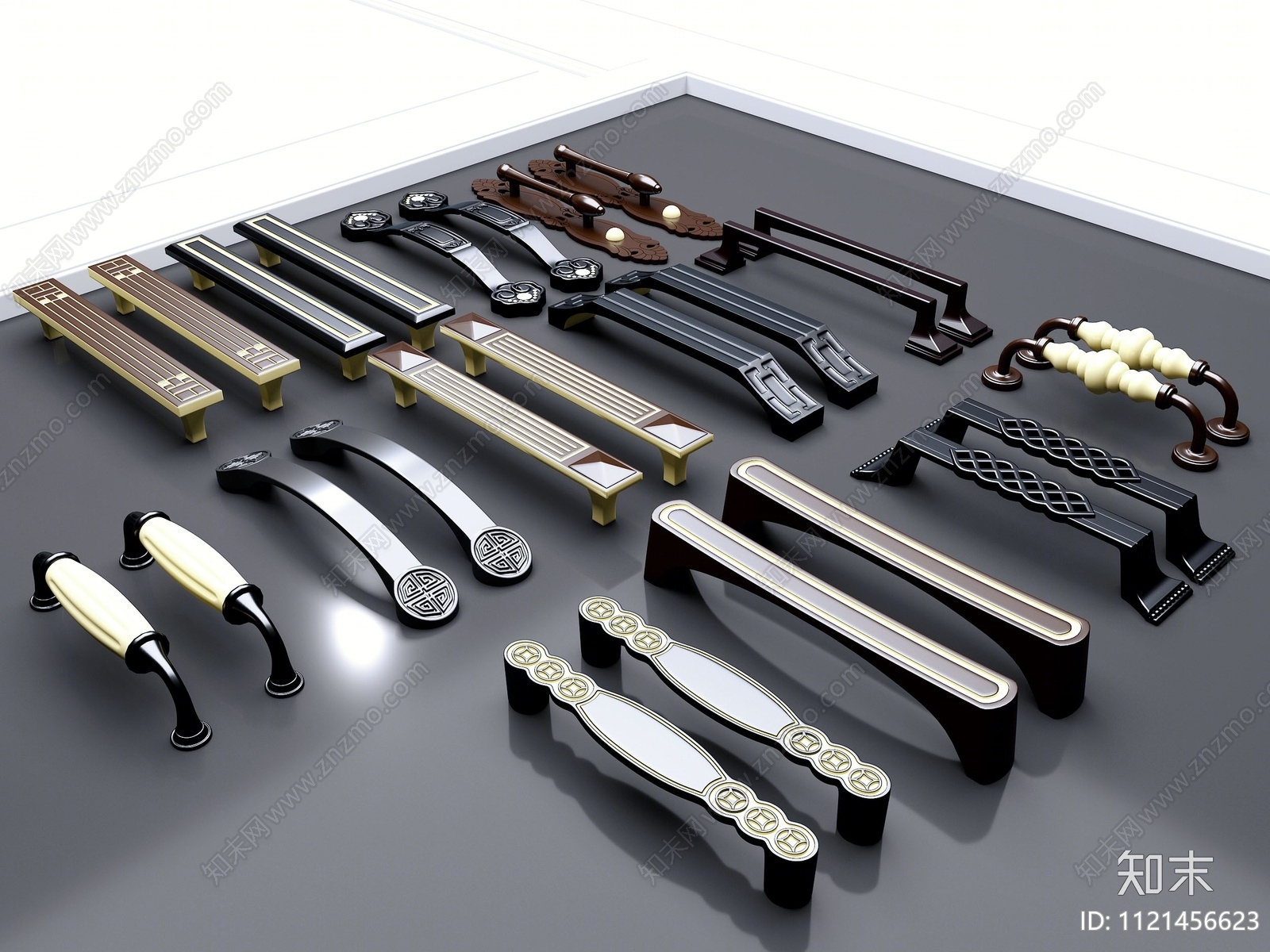 新中式五金门把手3D模型下载【ID:1121456623】_知末3d模型网