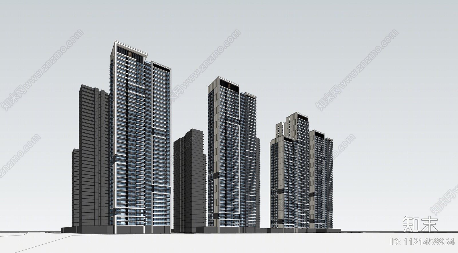 现代风格住宅塔楼SU模型下载【ID:1121459954】