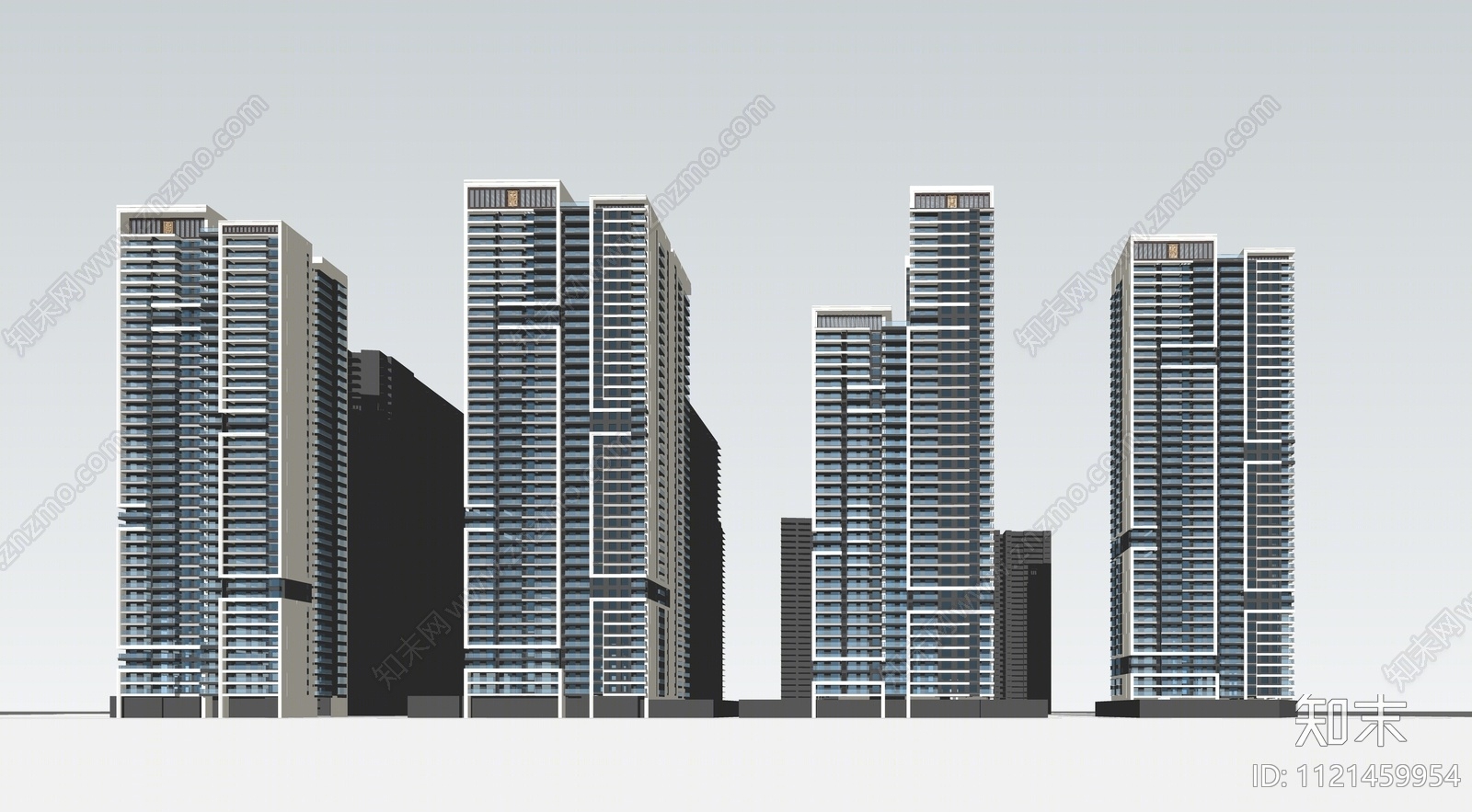 现代风格住宅塔楼SU模型下载【ID:1121459954】