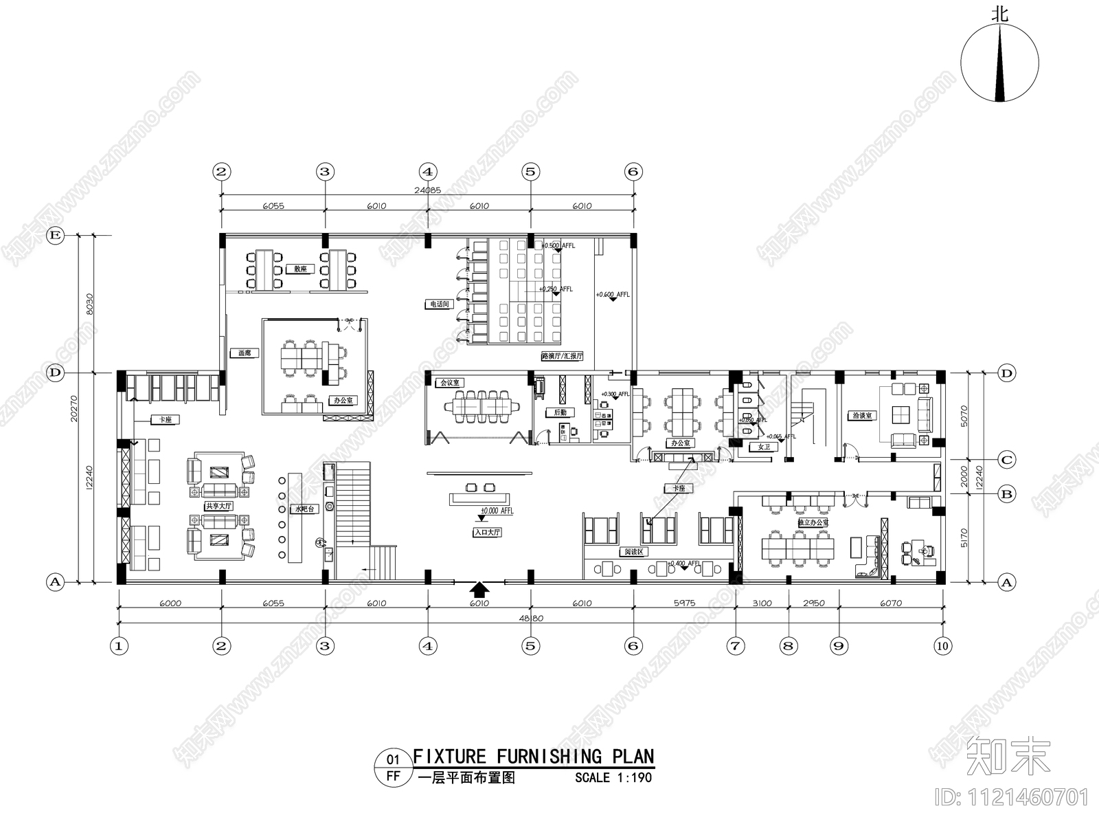 1400㎡创客空间办公室平面图cad施工图下载【ID:1121460701】