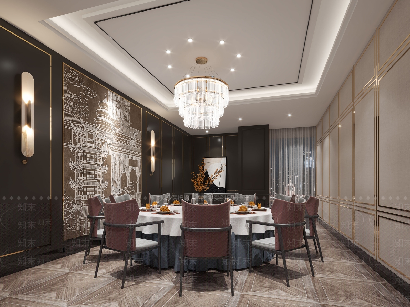 新中式餐饮包厢3D模型下载【ID:1121460608】_知末3d模型网