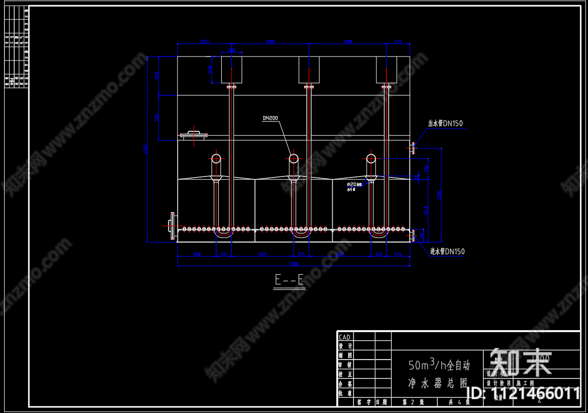 50立方净水器净水机总图零部件图施工图cad施工图下载【ID:1121466011】