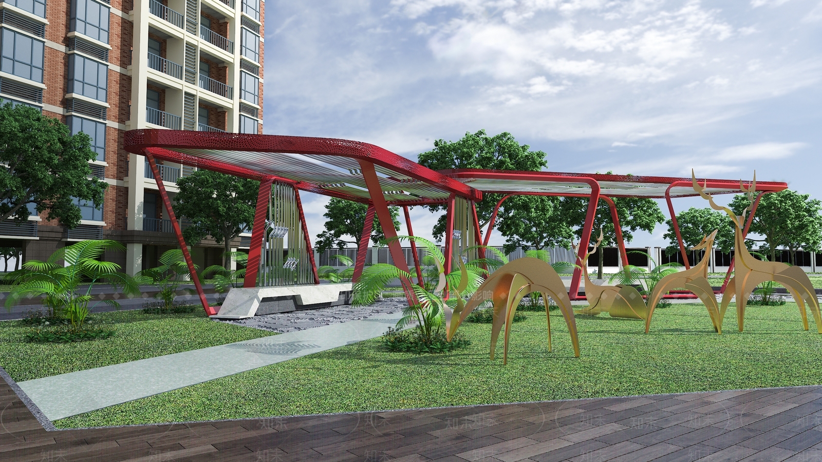 现代小区休闲广场3D模型下载【ID:1121467425】