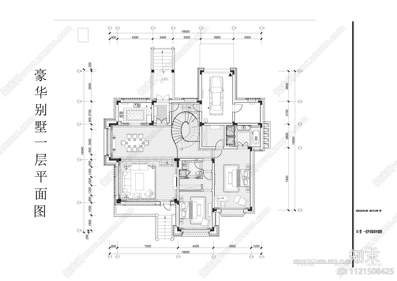 欧式古典豪华别墅平面施工图施工图下载【ID:1121508425】