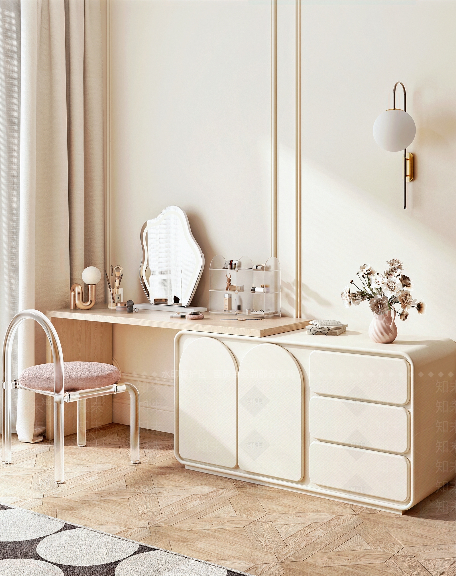 现代妆台妆凳组合3D模型下载【ID:1121509180】