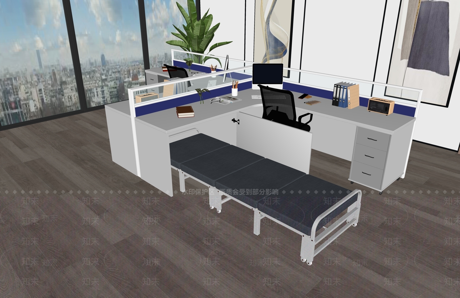现代午休床SU模型下载【ID:1121523011】