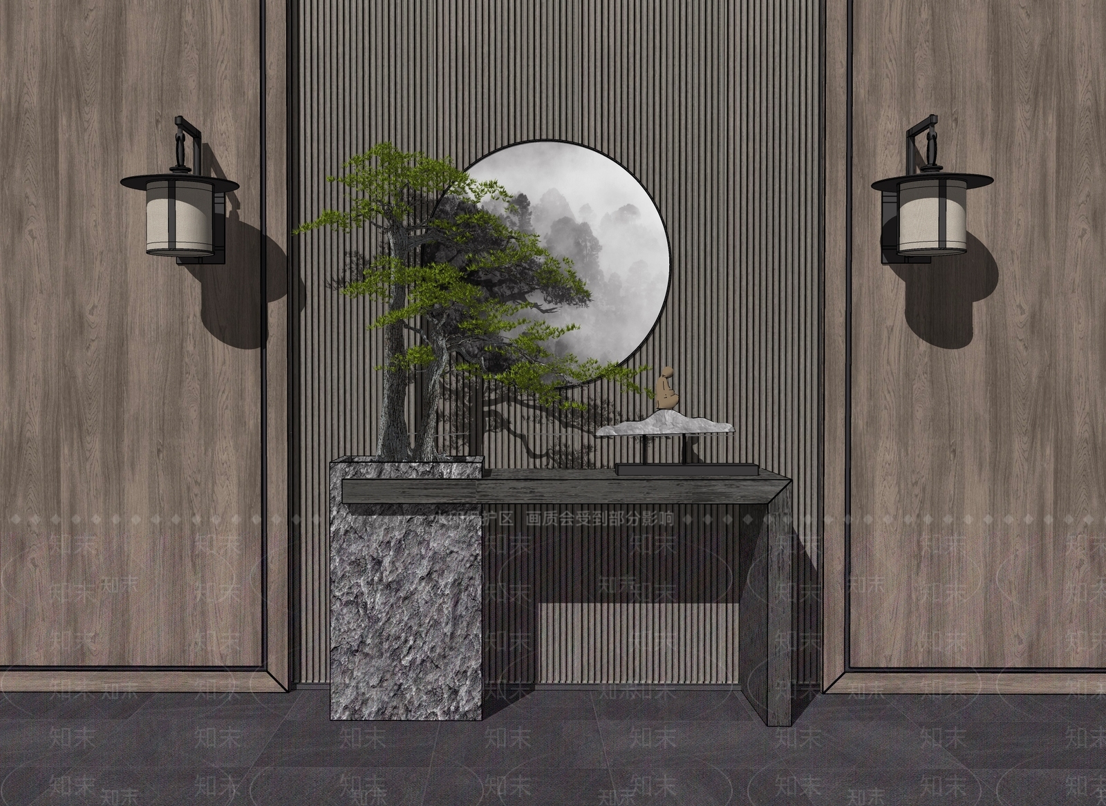 新中式端景条案SU模型下载【ID:1121525718】