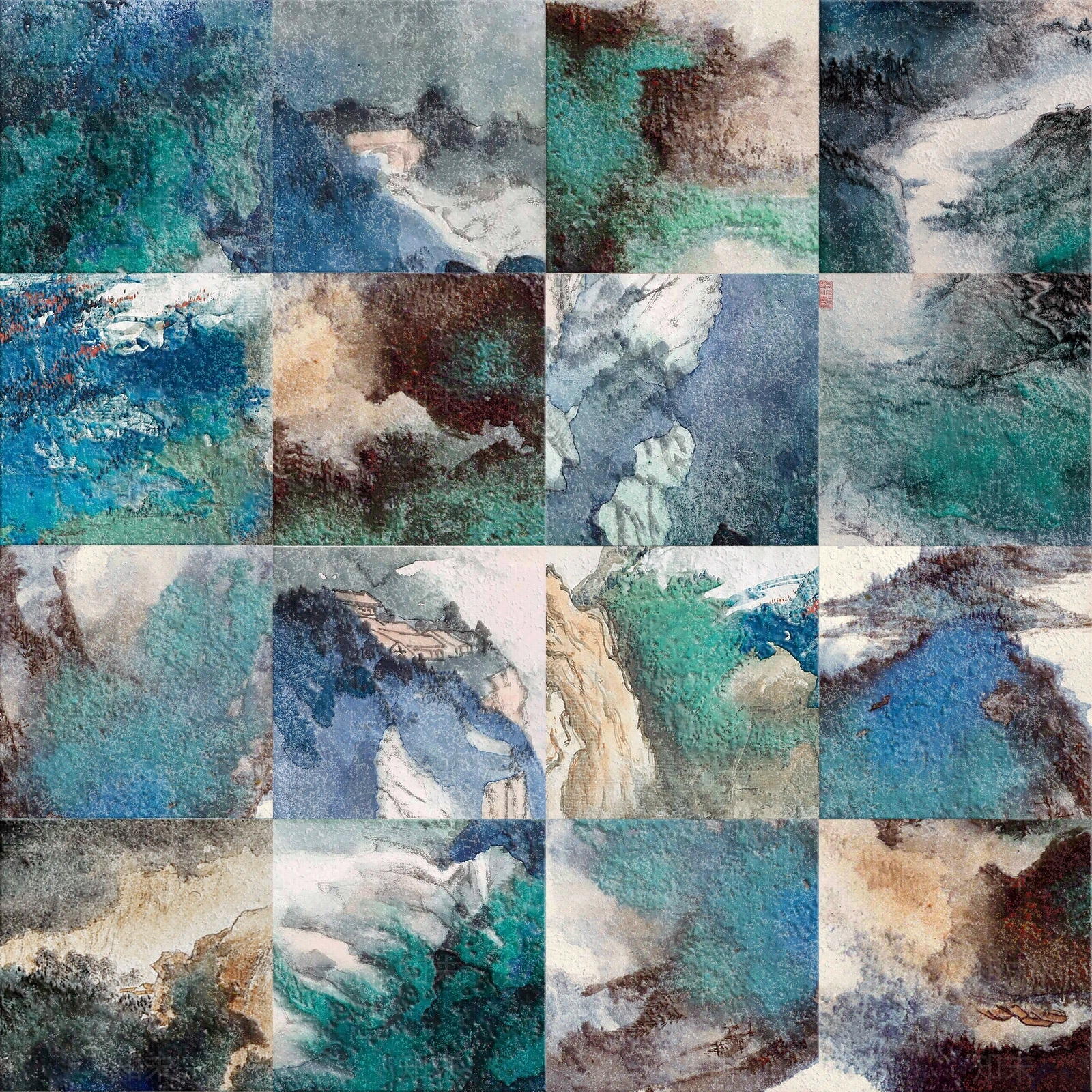 中式山水面拼花艺术瓷砖贴图下载【ID:1121527351】