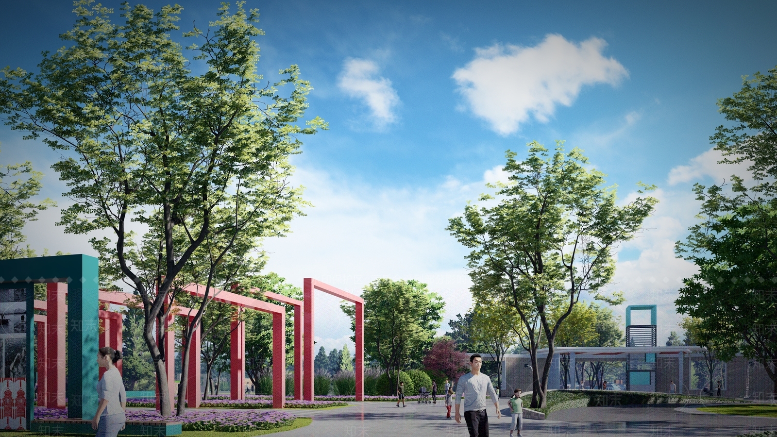 现代景区公园入口广场SU模型下载【ID:1121532042】