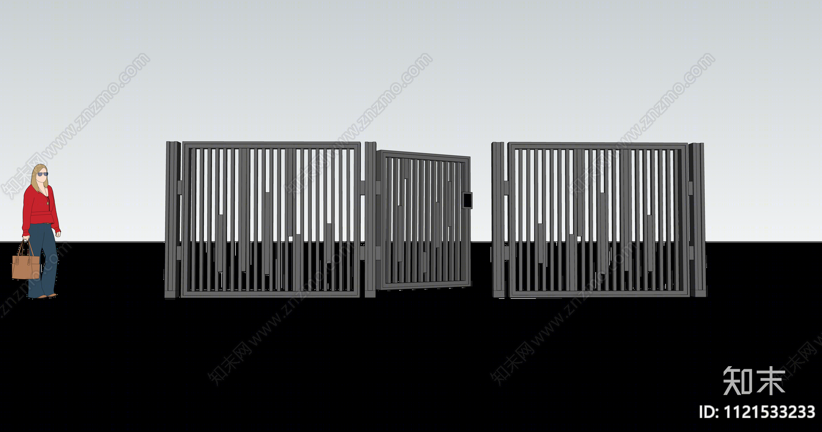 现代居住区铁艺门SU模型下载【ID:1121533233】