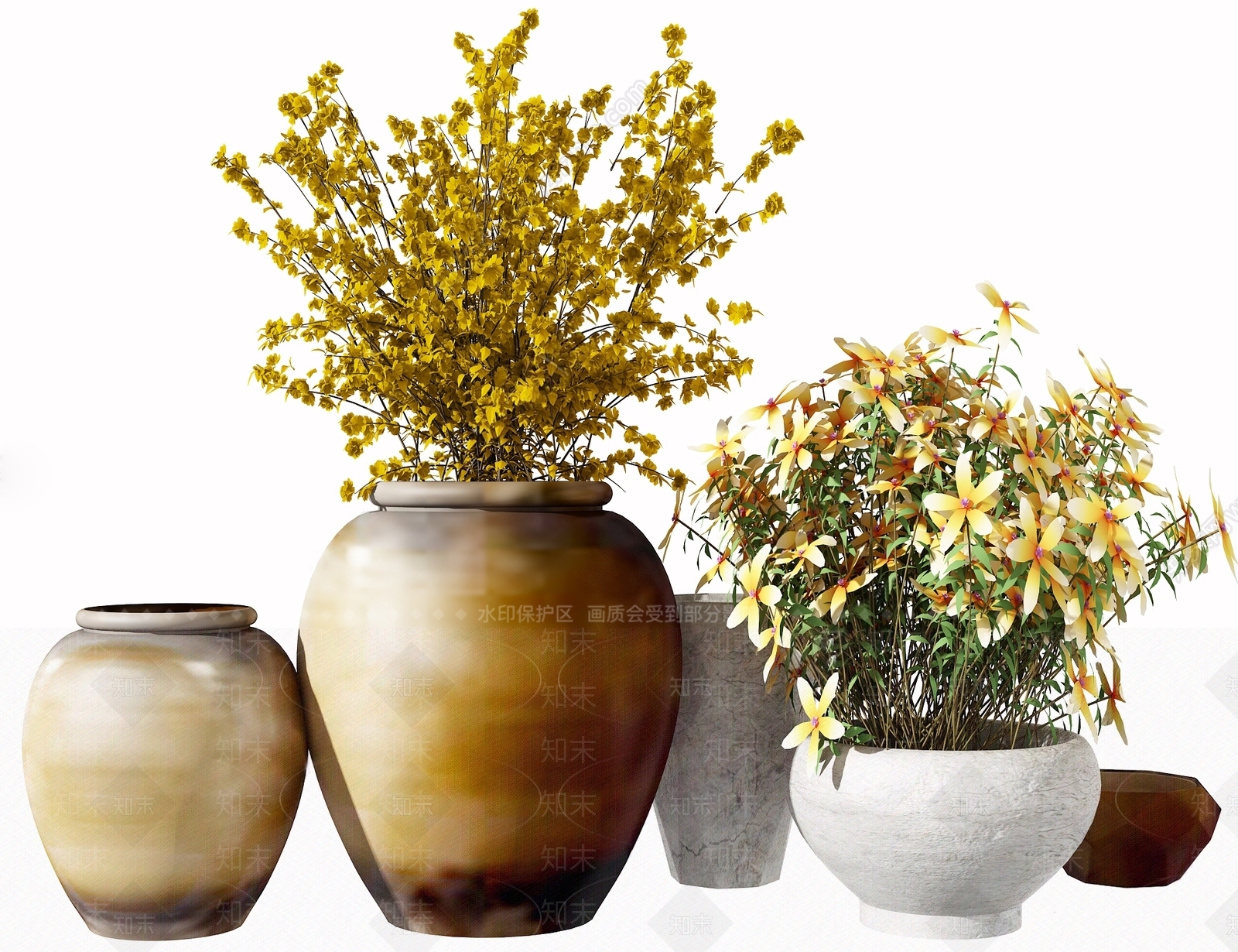 现代陶罐花瓶花艺SU模型下载【ID:1121536628】