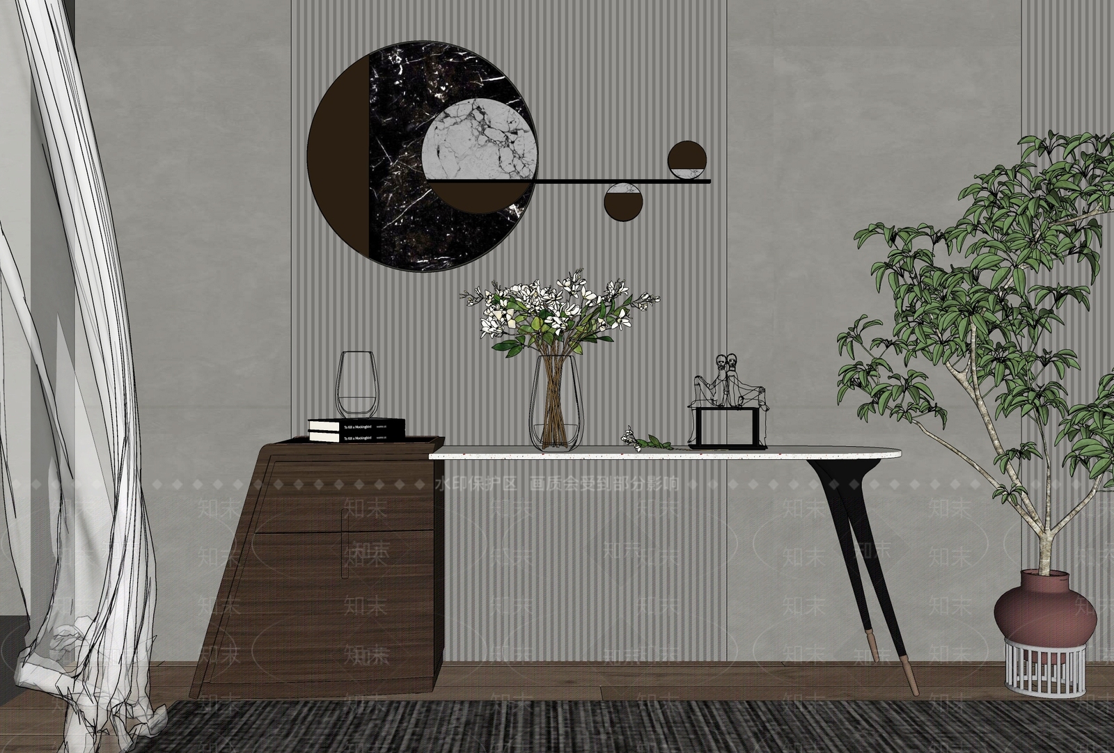 现代轻奢端景条案SU模型下载【ID:1121540173】