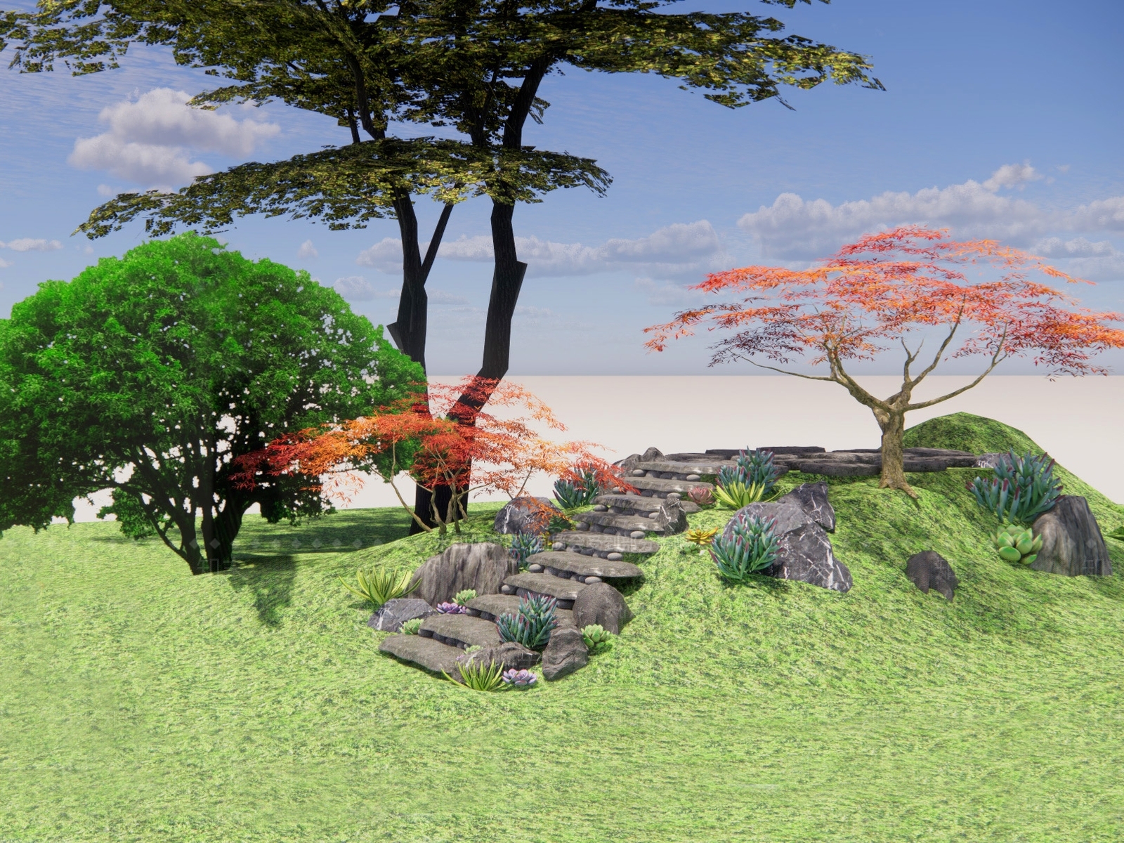 现代台阶景观SU模型下载【ID:1121588525】