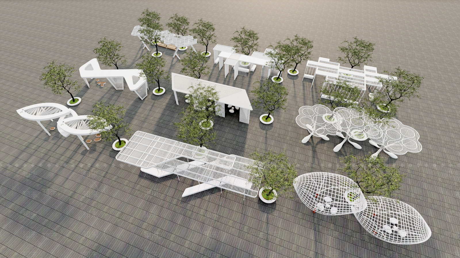 现代廊架花架SU模型下载【ID:1121542487】