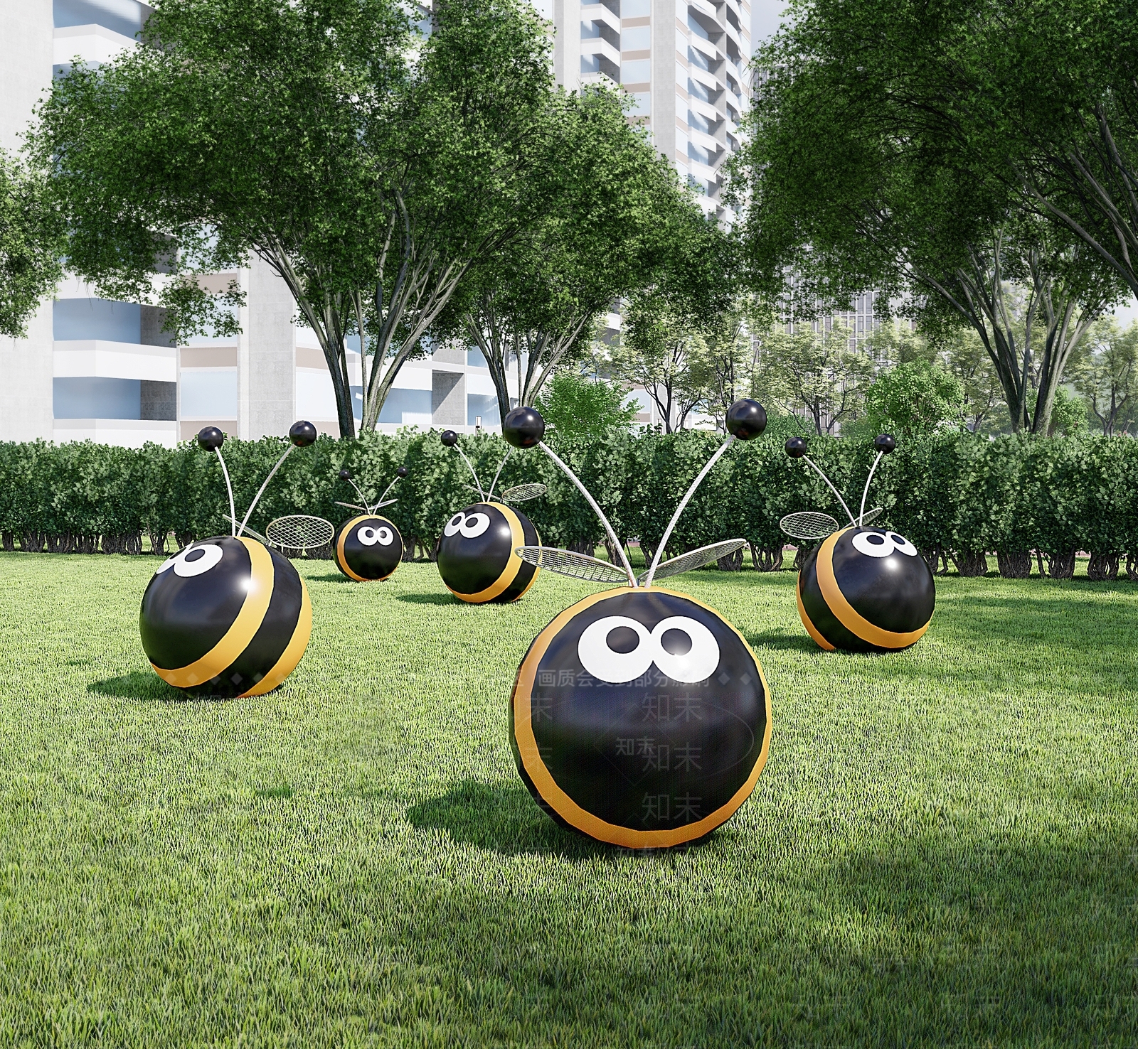 现代卡通蜜蜂雕塑小品SU模型下载【ID:1121550019】