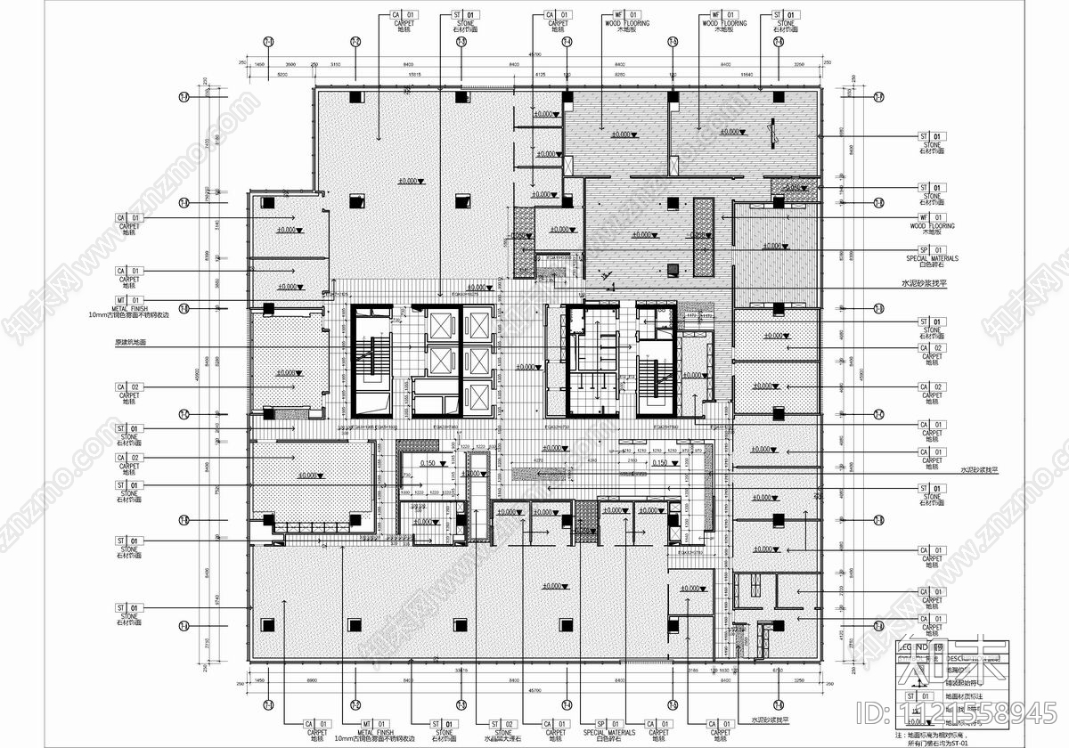 2000㎡办公室空间设计CAD施工图材料表施工图下载【ID:1121558945】