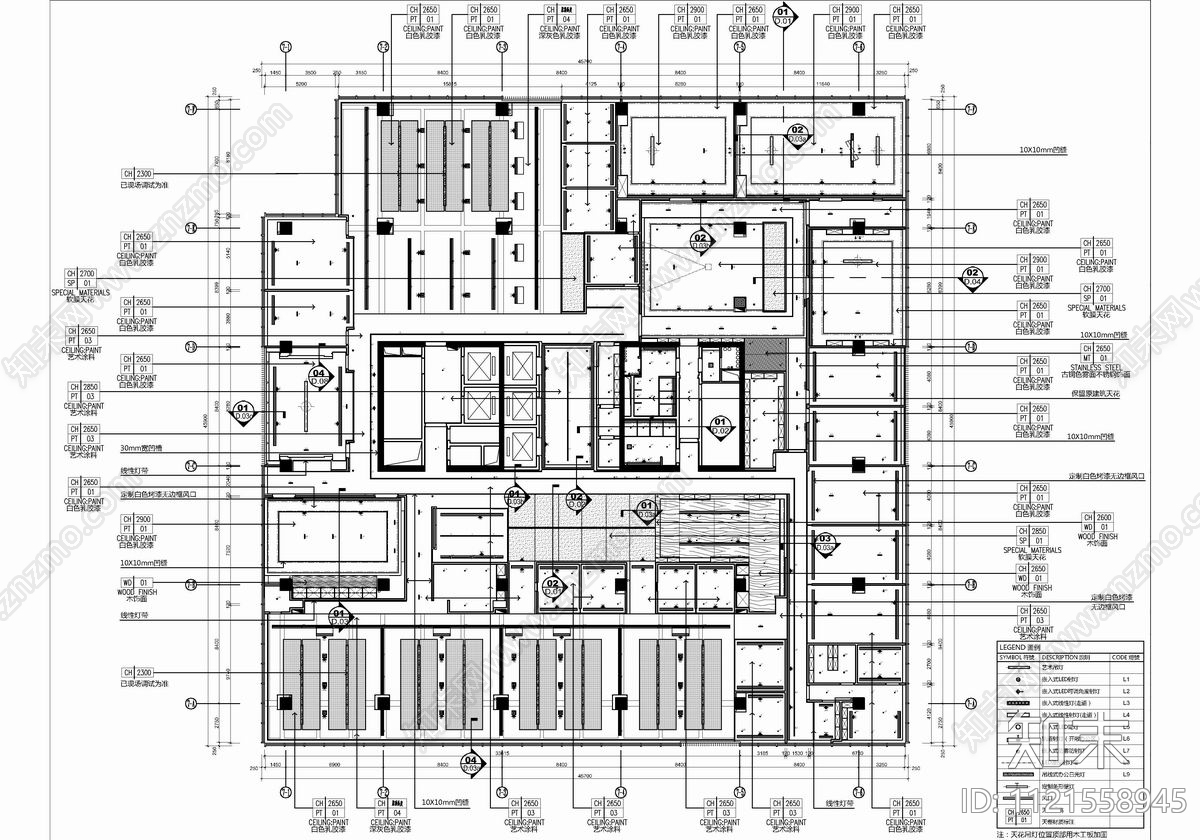 2000㎡办公室空间设计CAD施工图材料表施工图下载【ID:1121558945】