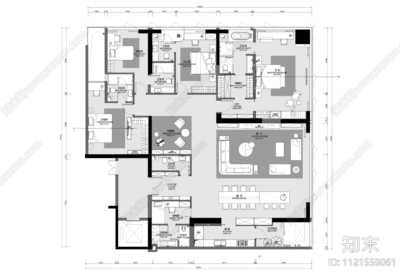 290㎡大平层样板房家装空间CAD施工图施工图下载【ID:1121559061】