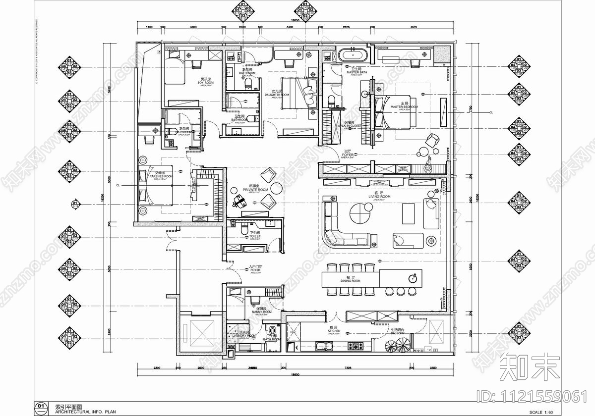 290㎡大平层样板房家装空间CAD施工图施工图下载【ID:1121559061】