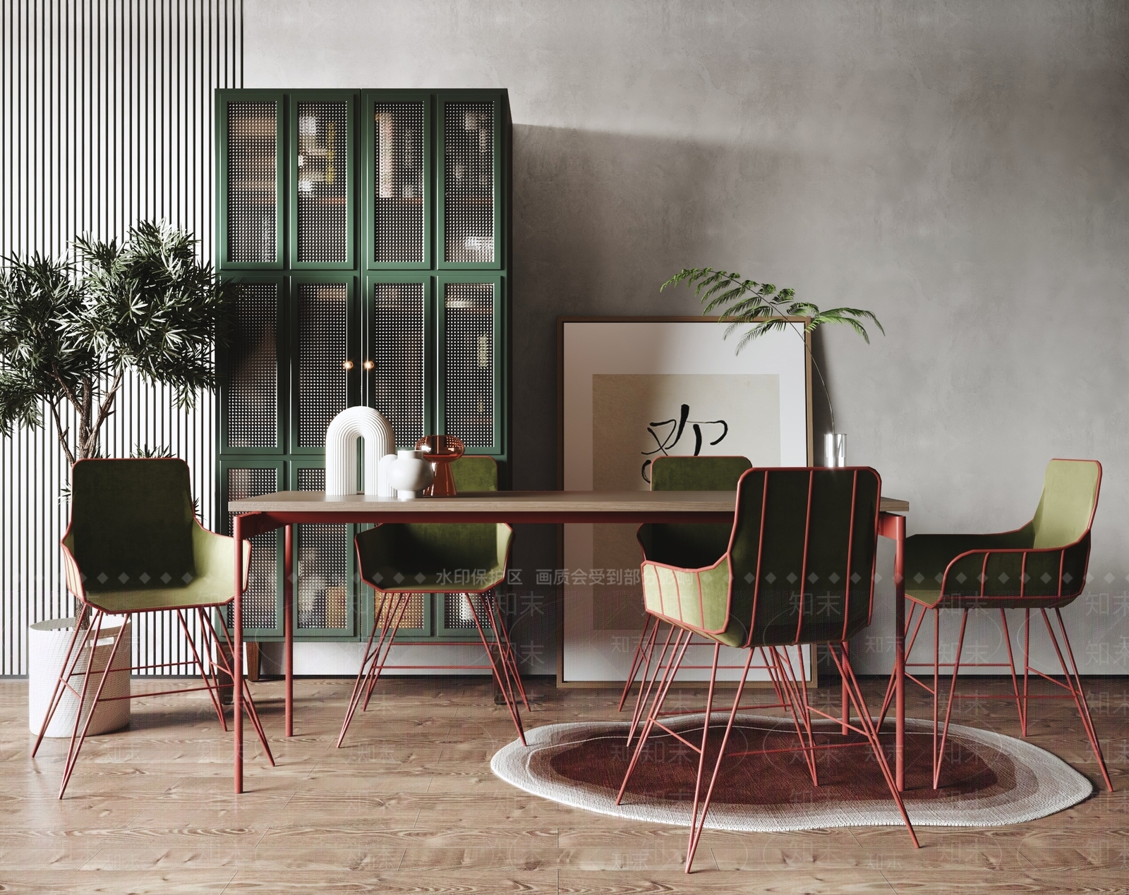 现代铁艺餐桌椅SU模型下载【ID:1121566941】