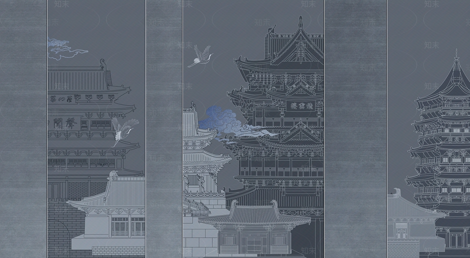 新中式建筑背景壁画贴图下载【ID:1121570151】