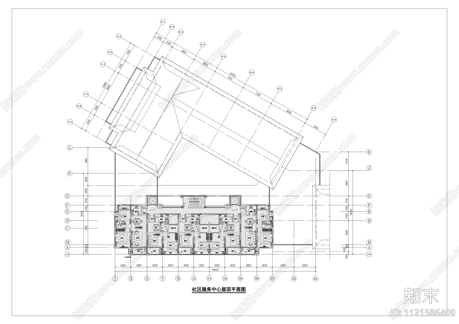 中式民国风社区服务中心建筑设计施工图cad施工图下载【ID:1121586409】