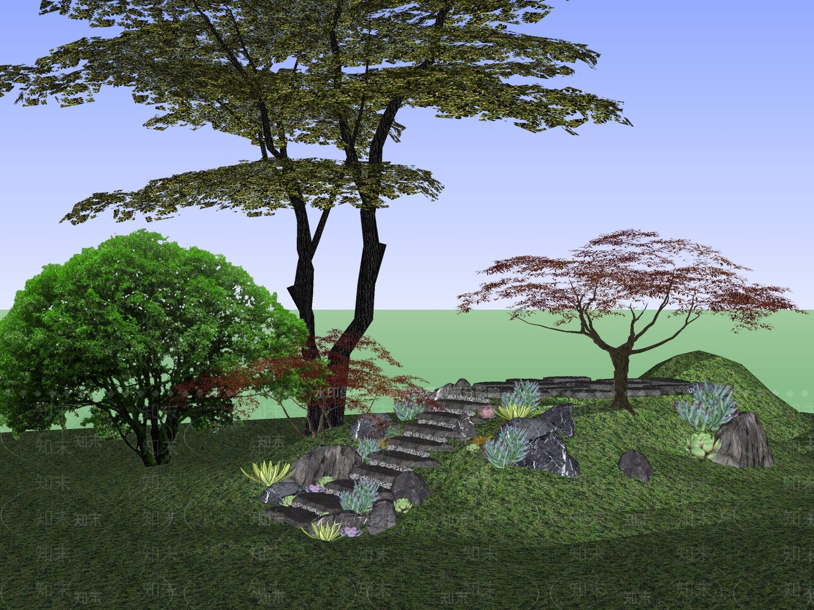 现代台阶景观SU模型下载【ID:1121588525】