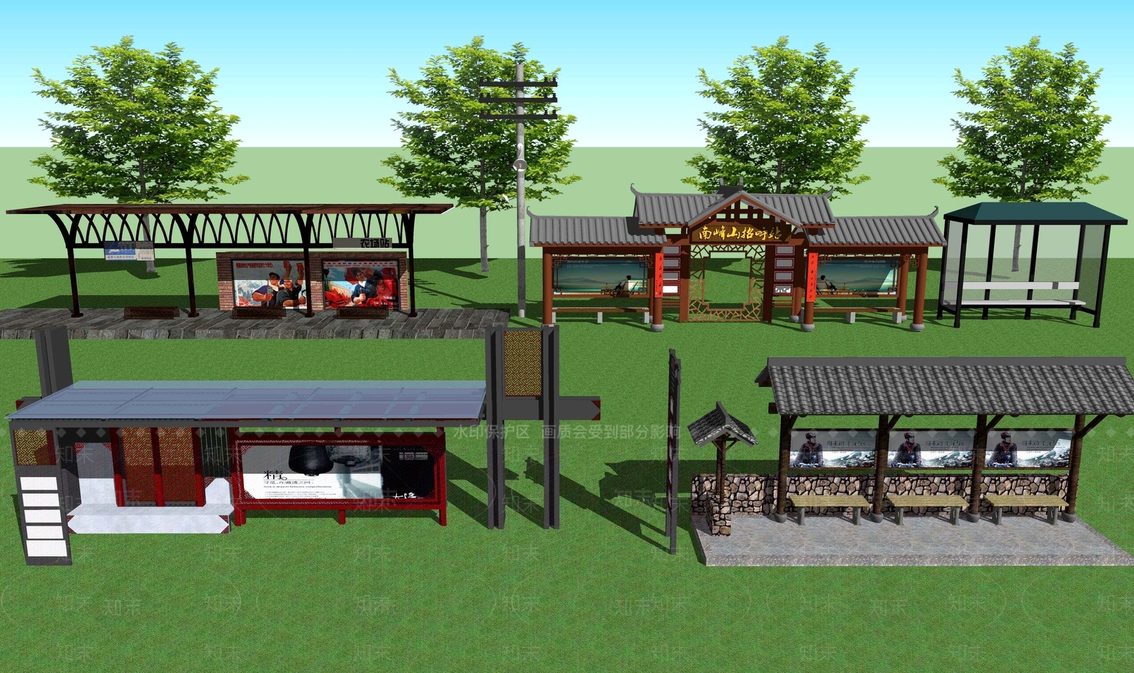 现代公交站台SU模型下载【ID:1120983263】