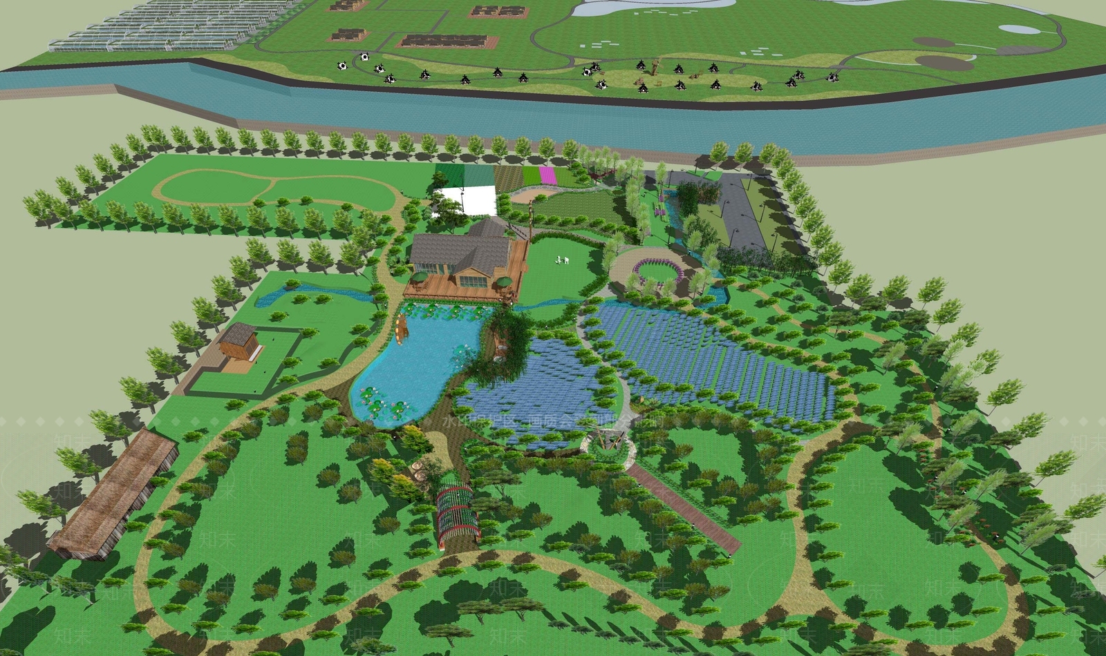 新中式公园景观SU模型下载【ID:1120983956】