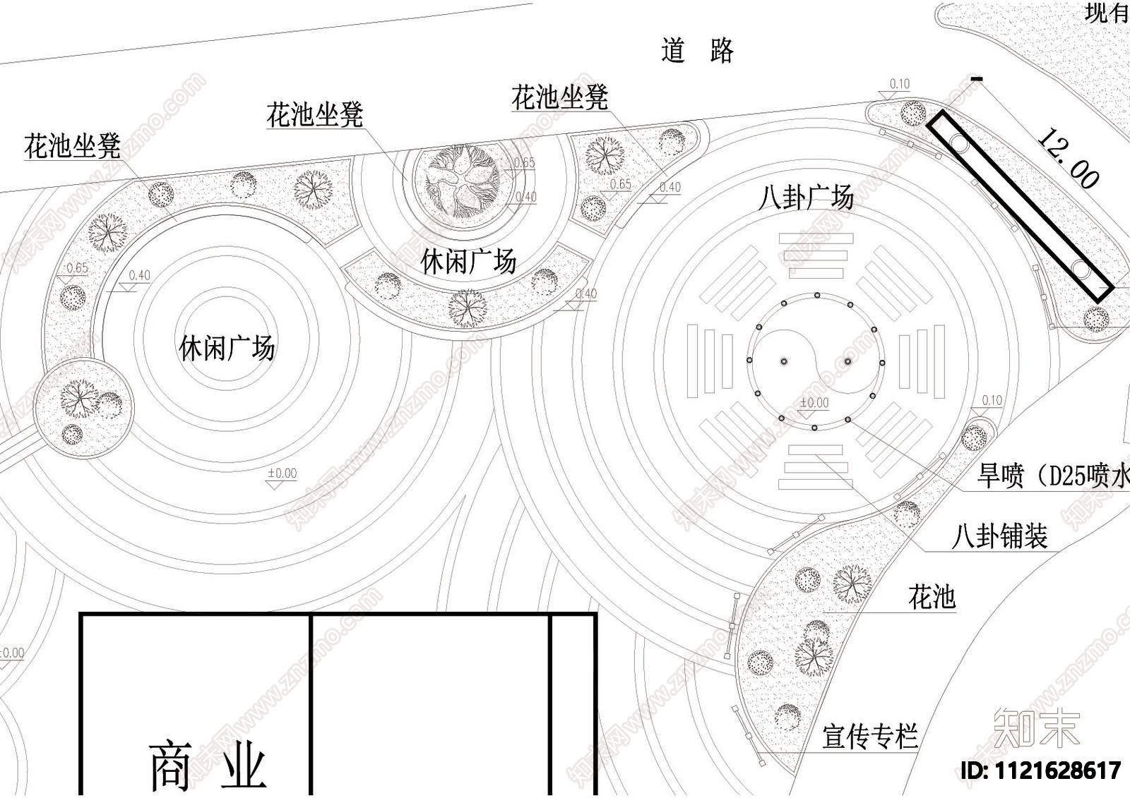 商业广场景观布置总图施工图cad施工图下载【ID:1121628617】