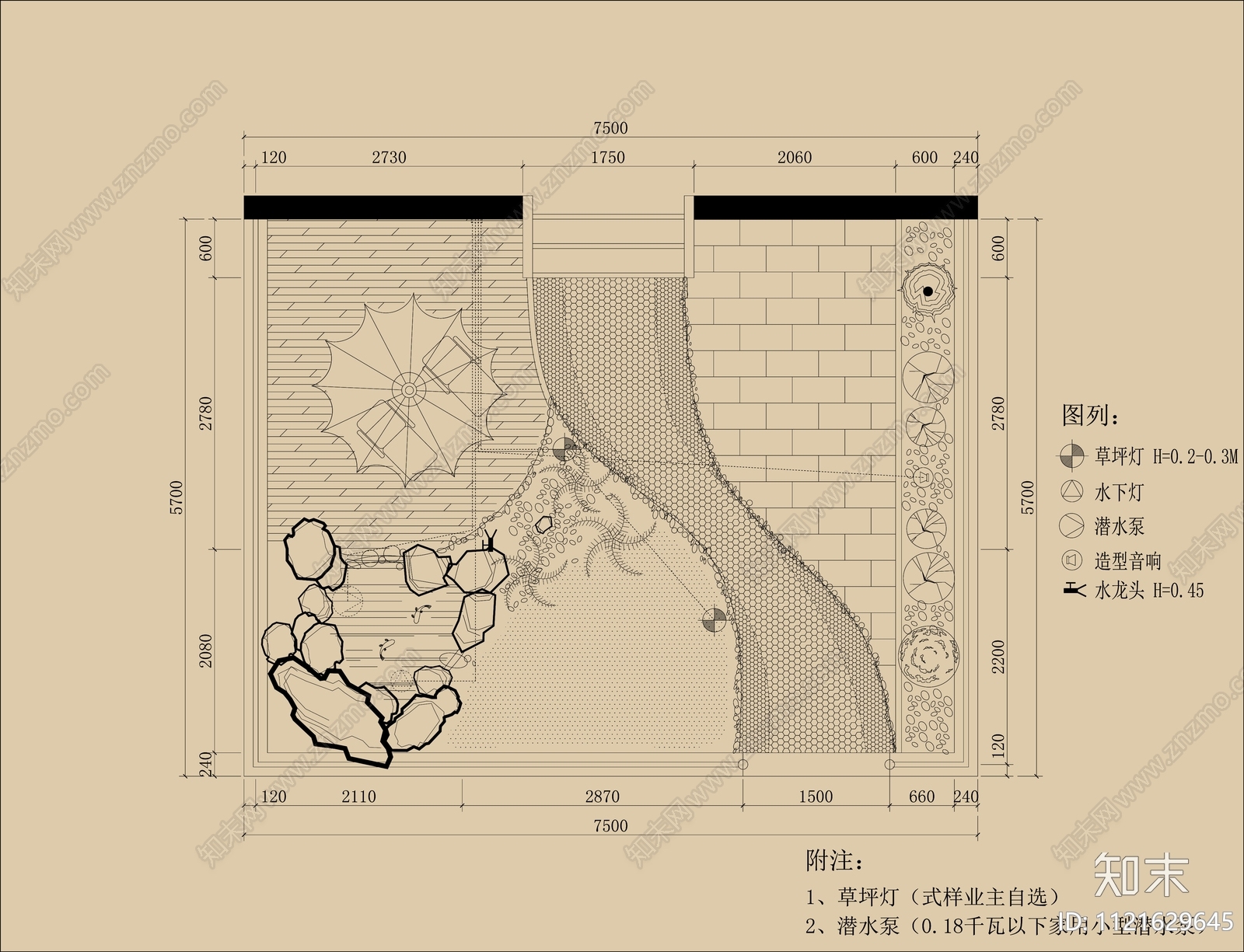 95套屋顶花园CAD平面图cad施工图下载【ID:1121629645】