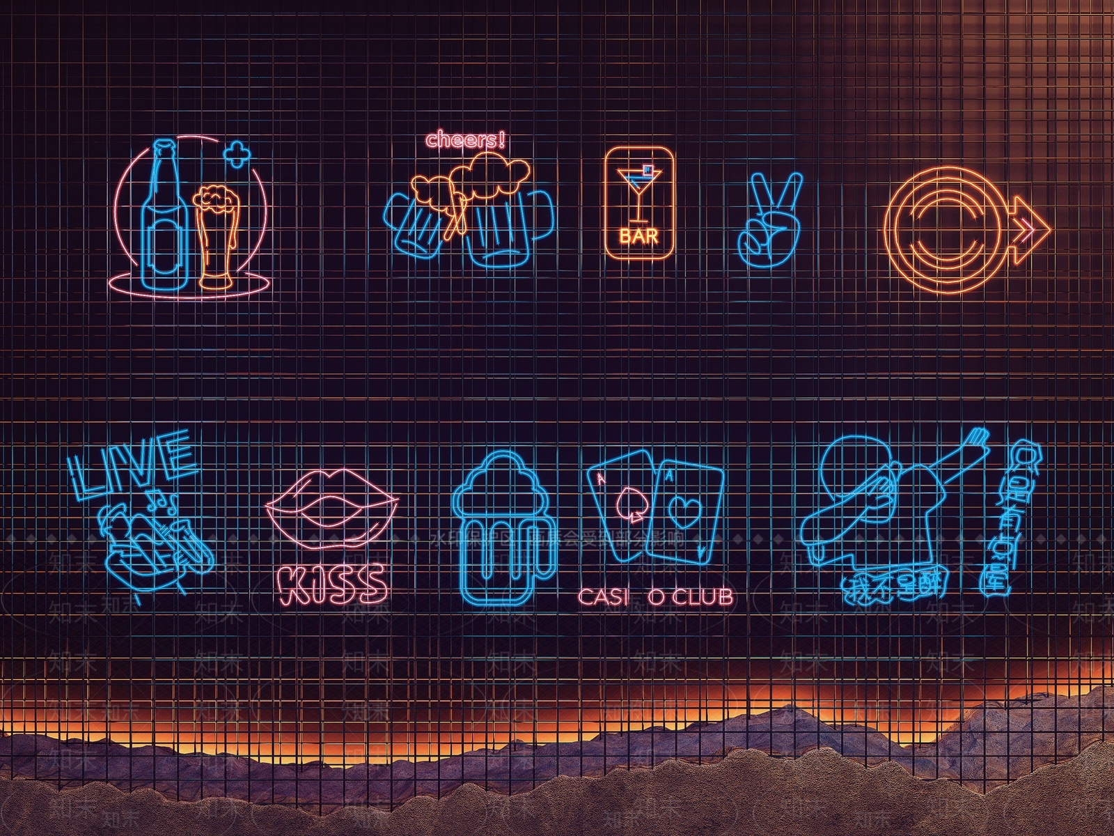 现代酒吧霓虹灯3D模型下载【ID:1121632019】