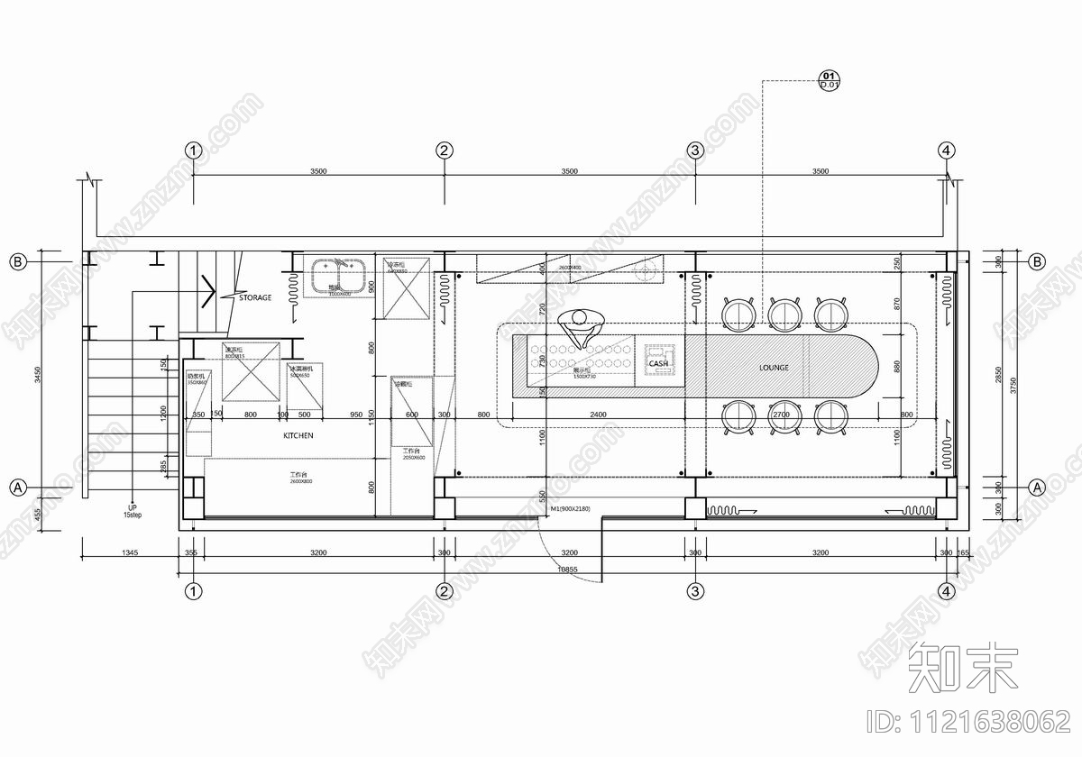 甜品店商业空间设计CAD施工图施工图下载【ID:1121638062】